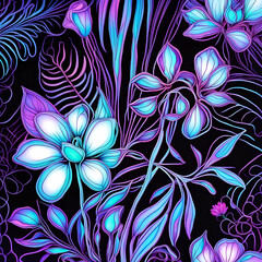 Wall Mural - abstract floral background with black light effect