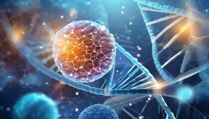 Wall Mural - microscopy of futuristic genetic engineered cell advanced biotechnology concept generative ai