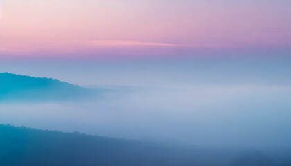 Wall Mural - foggy sunset blue and purple pastel gradient dreamy valley atmosphere pc desktop wallpaper background ai generated