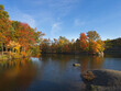 Vibrant autumn colors at Coe Lake in Berea, Ohio, on a sunny late afternoon