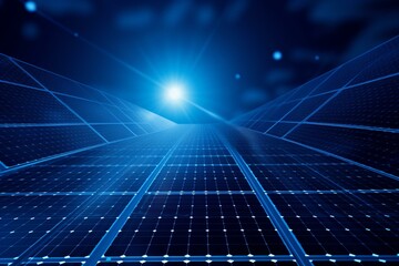 blue background with solar panels. generative ai