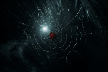 Wall Mural - spider web and the movement of spider, cinematic, photorealistic created with Generative Ai