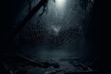 Wall Mural - spider web and the movement of spider, cinematic, photorealistic created with Generative Ai