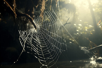 Wall Mural - spider web and the movement of spider, cinematic, photorealistic created with Generative Ai