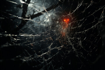 Wall Mural - spider web and the movement of spider, cinematic, photorealistic created with Generative Ai