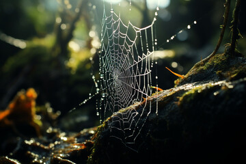 Wall Mural - spider web and the movement of spider, cinematic, photorealistic created with Generative Ai