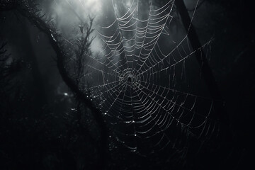 Wall Mural - spider web and the movement of spider, cinematic, photorealistic created with Generative Ai