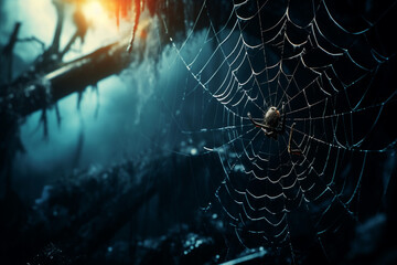Wall Mural - spider web and the movement of spider, cinematic, photorealistic created with Generative Ai