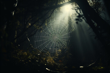 Wall Mural - spider web and the movement of spider, cinematic, photorealistic created with Generative Ai