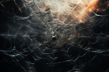 Wall Mural - spider web and the movement of spider, cinematic, photorealistic created with Generative Ai