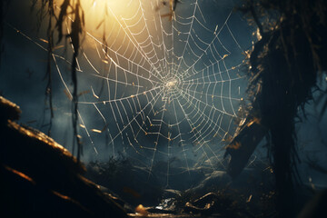 Wall Mural - spider web and the movement of spider, cinematic, photorealistic created with Generative Ai