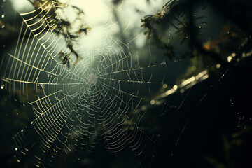 Wall Mural - spider web and the movement of spider, cinematic, photorealistic created with Generative Ai