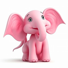 Pink Elephant, Funny Cute Animal, 3d Illustration On White, Unusual Avatar, Cheerful Pet
