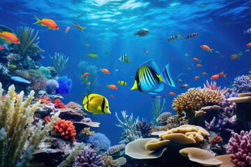 Wall Mural - Underwater view of tropical sea bottom and wildlife