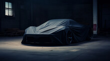 Modern sports car under dark cover