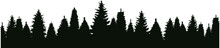 Silhouette Of Christmas Trees. Vector Silhouette Of Forest Trees. Abstract Forest Vector Background On Transparent Background. Vector EPS 10