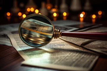 Poster - A magnifying glass over the fine print of a credit card agreement, emphasizing the Concept of credit card terms and conditions. Generative Ai.