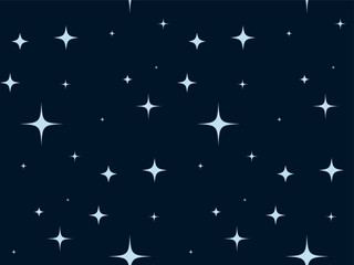 Wall Mural - sparkling stars of different variations on dark blue background. seamless pattern with glowing spark