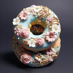 Sticker - Two donuts with flowers on top of each other. Generative AI.