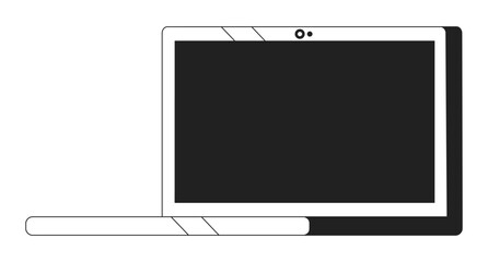 Fototapete - Laptop with blank screen black and white 2D cartoon object. Notebook open isolated vector outline item. Home office equipment. Electronics. Tech technology monochromatic flat spot illustration