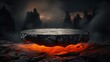 Fire lava podium rock volcano background product magma display 3d scene stone floor. Platform lava podium mountain fire smoke stage hot outdoor ground geometric isolated blast abstract texture meteor