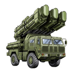 Wall Mural - Self-propelled Anti - aircraft air defense system. Land military equipment. Colorful illustration isolated on white background.