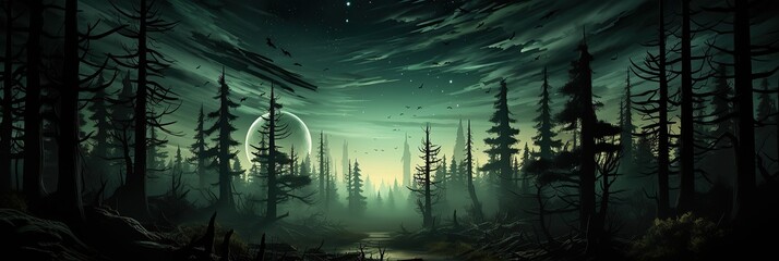Poster - Green forest in the fog