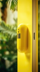 Poster - A yellow door with a camera on it, AI