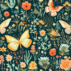 Wall Mural - Butterfly Garden Pattern