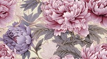  A Picture Of A Bunch Of Flowers That Are On A White And Pink Wallpaper With Leaves And Flowers On It.  Generative Ai