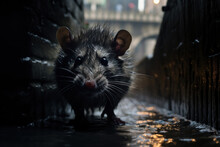A Cunning City Rat Scurries Through The Shadowy Underbelly Of An Urban Sewer System