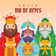 Social media post template illustration of three kings characters for Feliz Dia de Reyes greeting