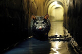 Fototapeta Uliczki - Rat in a narrow drainage pipe