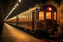 An Antique Subway Train, Its Vintage Charm Evident In The Design Reminiscent Of The Early 20th Century