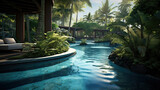 Fototapeta  - pool in resort with tropics in blue-green tones