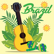 Colored brazil background with musical instruments Vector