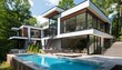 © Ilja - Luxurious modern white house with a stunning pool nestled amidst breathtaking mountains