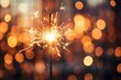 © Nikki AI - Sparkler on Bokeh Made From Christmas Lights Background: New Year, Christmas, Birthday Party