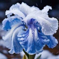 Wall Mural - Snow-covered iris in macro close up