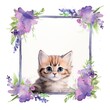 Watercolor kitty and violets frame clipart