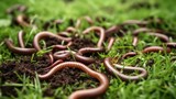 Fototapeta  - earthworms on wet soil,wallpaper background,eathworms farming 