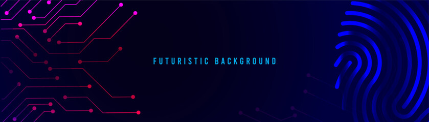 Poster - Vector circuit board motherboard with fingerprint icon. blue technology background. Futuristic Background.