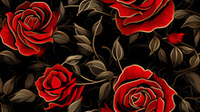 Red Roses With A Black And Gold Background Seamless Pattern