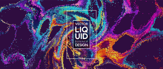 Wall Mural - Beautiful chaotic colorful rainbow dynamic particles flowing and swirling in liquid flow. Trendy creative dreamy fluid cover art design for banner, flyer, poster. Mixing particles. Vector illustration