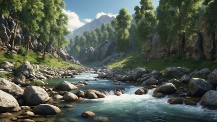 Wall Mural - a river running through a lush green forest
