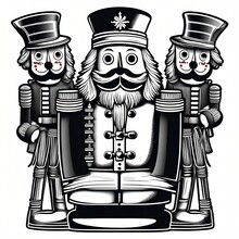 A Vector-style Black And White Illustration Of A Vintage Christmas Nutcracker Toy Soldier