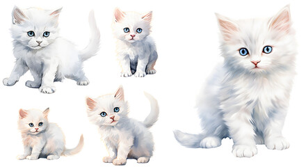 Sticker - White kitten watercolor illustration clipart. Generative AI