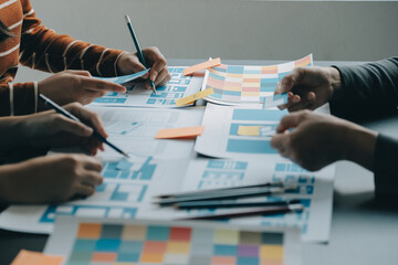 ux Graphic designer creative sketch planning application process development prototype wireframe for web mobile phone . User experience concept.