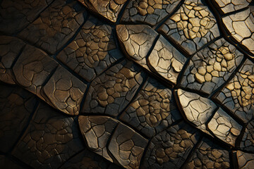 Canvas Print - Dark turtle shell, reptile skin, organic surface material texture