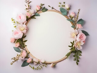 Wall Mural - Ai generated floral frame with nice presentation of flower, flower frame background, blank floral frame with space of texts, wedding or event invitation card with blank text area